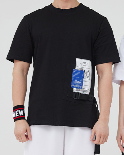 바코드 벨트 티셔츠 블랙