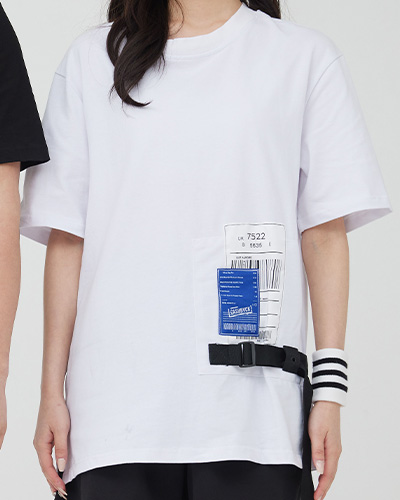 바코드 벨트 티셔츠 화이트