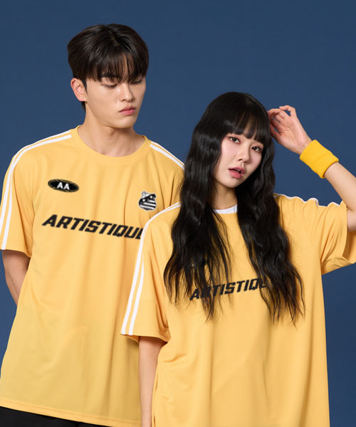 숄더2선 오버핏져지 옐로우 반티 N (상의기준) 원하는 인쇄 문구와 번호로 변경 가능해요 !