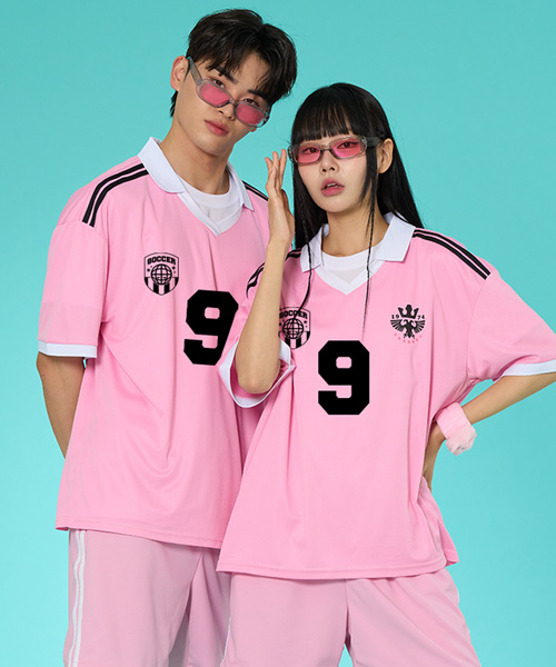 카라 풋볼져지 핑크 반티 N (상의기준) 원하는 인쇄 문구와 번호로 변경 가능해요 !